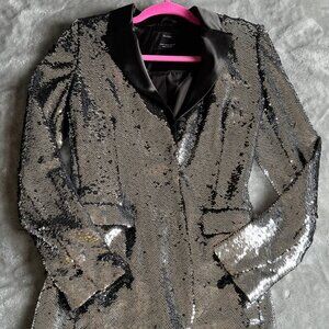 Bershka Reversible Sequin Blazer – Silver/Black Flip – US XS